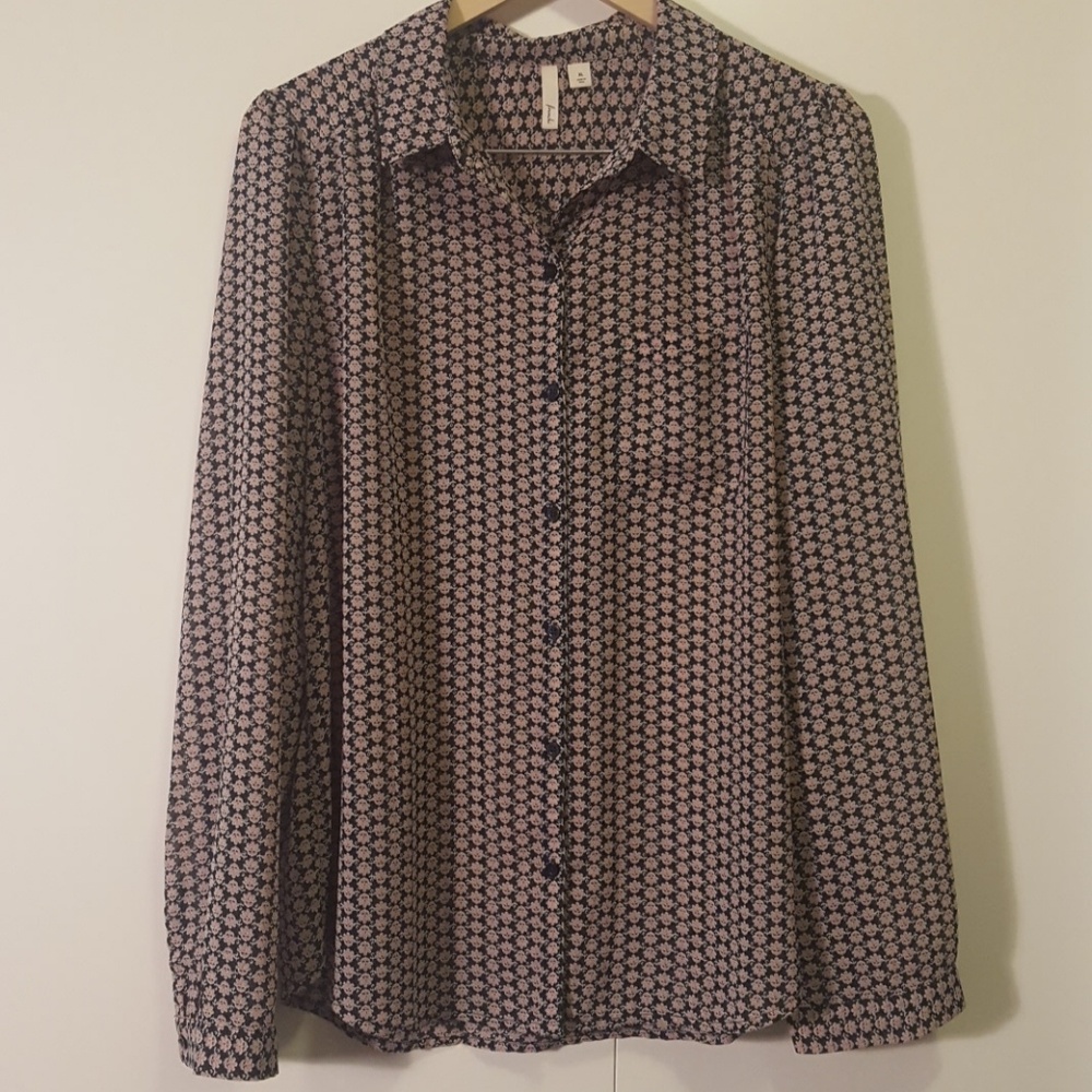 Frenchi Printed Long Sleeve Prep Buttoned Blouse, Sz XL